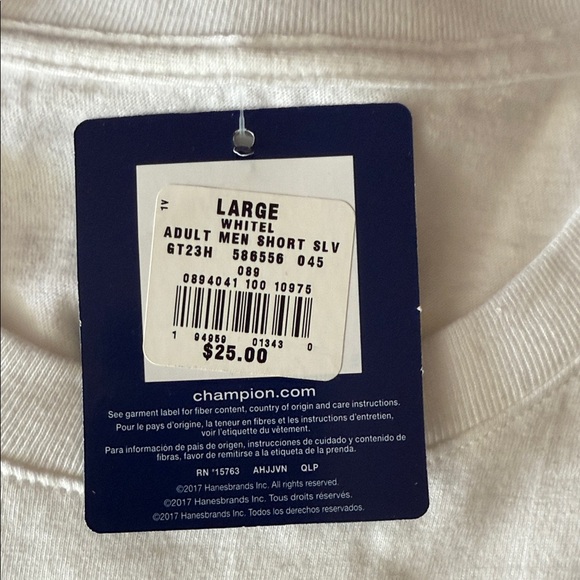 Champion White Tee with Navy Logo - Picture 4 of 5